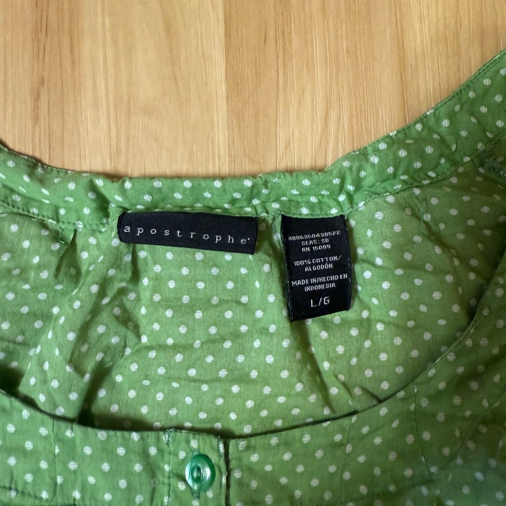 Green Polka Dot Button-Front Women’s Top - Picture 3 of 3